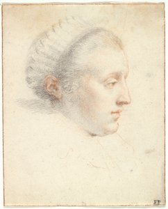 Profilportrett av en dame (svart og rødt kritt med gouache på papir) av Frans II Pourbus