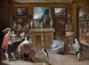 Et besøk hos kunsthandleren, ca. 1625 (olje på kobber) av Frans II the Younger Francken