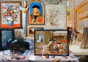 Interiøret i et kunstnerstudio (olje på panel) av Frans II the Younger and workshop Francken