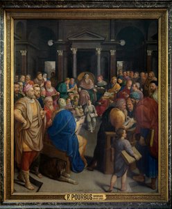 Sentralpanel av Triptych of 'Christ Among the Doctors' (olje på panel)