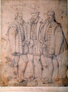Portrett av de tre Coligny: kardinal Odet (1515-1571), Gaspard (1517-1572), admiral av Frankrike og Francois (1521-1569), herre av Andelot. Tegning tilskrevet Frans (Francois (Franz) Pourbus l