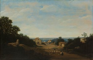 Brasiliansk landskap med landsbyen Igaraçú. Til venstre kirken Sts Cosmas og Damian