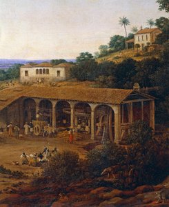 Sukkerrørmøller i Brasil, av Frans Post (1612-1680), olje på lerret