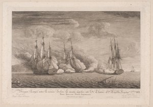 Briggen Lougen blir angrepet ved St. Thomas, 3. mars 1801 av Frans Martin Dodt