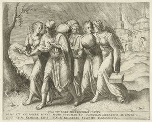 Lot forlater Sodoma med hevn forent med barmhjertighet (tittel på objekt) Geschiedenis van Lot (serietittel)