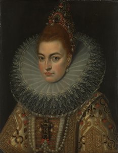 Portrett av erkehertuginne Isabella Clara Eugenia (1566-1633), Infanta av Spania av Frans Pourbus (II) (workshop of)