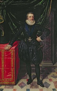 Portrett av Henri IV (1553-1610) konge av Frankrike, i en svart drakt, ca. 1610 (panel)