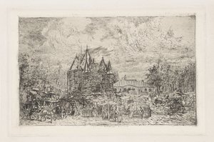 Utsikt over Nieuwmarkt, Amsterdam av Frans Schikkinger