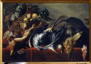 Stilleben med ibenholt kiste. Maleri av Frans Snyders (1579-1657). Olje på lerret, 98 x 160 cm. Flamsk skole, barokkkunst. Statens kunstmuseum, Tula (eller Tolan).