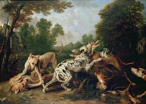 Hunder som slåss i en skogkledd lysning av Frans Snyders or Snijders