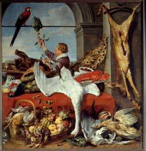 Interiør i kontorer Stilleben av vilt, vegles. maleri av Franz Snyders (1579-1657) 1600-tallet Søn. 2,26x2,36 m Caen, Musee des Beaux Arts av Frans Snyders or Snijders