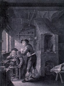 Et laboratorium fra 1600-tallet av Frans van (after) Mieris