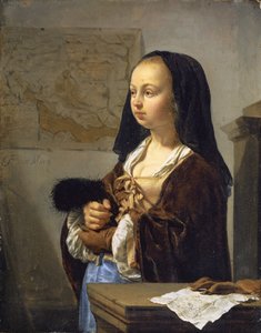Ung kvinne med fjærvifte forberedt på å gå ut, 1657-59