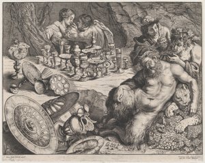Bacchus and the Drunken Silenus, 1640-60. av Frans van den Wyngaerde