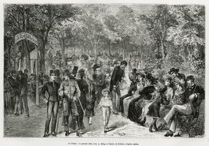 Prater: den store gangveien. Gravering av Kollarz, for å illustrere historien Wien og dens forsteder, av M. Newlinski, i 1881, publisert i Tour du monde, under ledelse av Edouard Charton (1807-1890) av Franz (after) Kollarz
