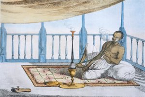 Mann som røyker en vannpipe med hasj eller opium, pub. 1808-12.