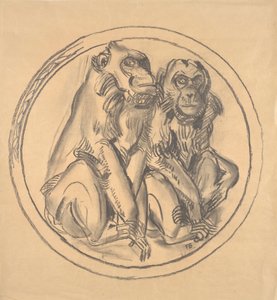 Utkast til avlastningen i apehuset til Schönbrunn Zoo av Franz Barwig d. Ä.