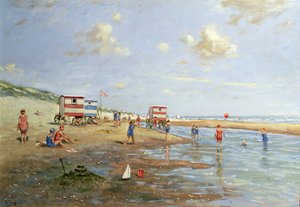 Strandscene (olje på lerret) av Franz Helfferich