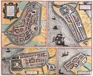 Bolsward, Stavoren, Harlingen og Hindeloopen, Nederland (gravering av Franz Hogenberg