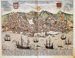 Kart over Lisboa - Portugal (gravering av Franz Hogenberg