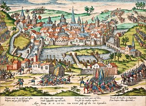 Papister beleiret Poitiers, juli 1569, gravering av Franz Hogenberg (1535-1590), religionskriger, Frankrike av Franz Hogenberg