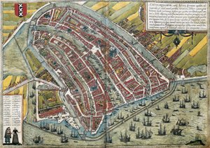 Plan for Amsterdam (Amstelredamum), Nederland av Franz Hogenberg
