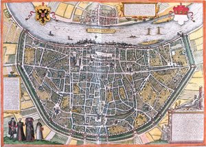 Plan av Köln (Colonia Agrippa), Tyskland (radering av Franz Hogenberg