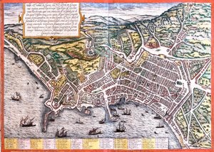 Plan av Napoli (Neapolis), Italia (radering av Franz Hogenberg