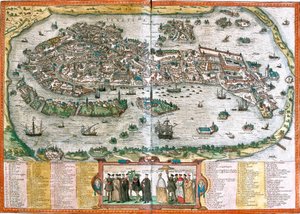 Plan over Venezia (Venezia), Italia (radering av Franz Hogenberg