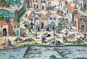 Scene fra franske religionskriger, gravering av Franz Hogenberg (1535-1590), Frankrike av Franz Hogenberg
