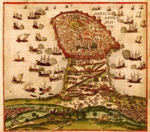 Den osmanske korsaren Khayr al-Din Barbarossa mot Charles Vs hær, av Franz Hogenberg av Franz Hogenberg