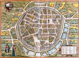 Bykart over Freiberg (Fribergum Misinae), Tyskland (radering av Franz Hogenberg