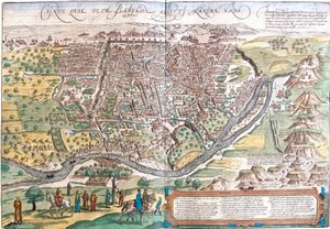 Utsikt over Kairo (Kairus) Egypt (etsing av Franz Hogenberg