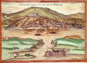 Utsikt over Sibenik (gravering av Franz Hogenberg