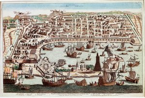 Utsikt over byen Messina på Sicilia - Gravering av Franz Hogenberg (1535-1590) fra "" Civitatis Orbis Terranum"" av Braun og Hogenberg - 1594 (Utsikt over byen Messina, Sicilia - Gravering av Franz Hogenberg (1535-1590) ) fra "" Civitatis Hobis Terran av Franz Hogenberg