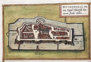 Utsikt over byen Wittenberg i Tyskland, detalj av Franz Hogenberg