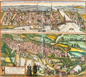Utsikt over Constance (Contantia), Tyskland og St. Galli (S. Galli), Sveits (radering av Franz Hogenberg