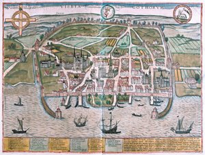 Visby, Gotland Isle, Sverige (gravering av Franz Hogenberg