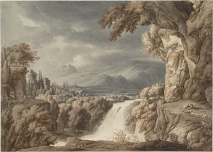 Heroisk landskap med foss, ca. 1790.