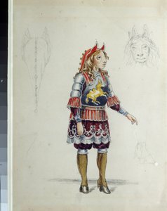 Kostymedesign for balletten ""Le petit cheval humpback"" av Cesare Pugni (1802-1870) (Kostumedesign for balletten Den lille pukkelryggen av C. Pugni). Den lille hesten. Verk av Franz Iosifovich Nordmark, blyant og akvarell på papir av Franz Iosifovich Nordmark