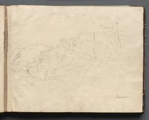 Album med utsikt over Roma og omgivelsene, landskapsstudier, side 02a: Olevano. av Franz Johann Heinrich Nadorp