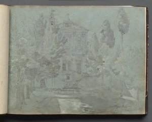 Album med utsikt over Roma og omgivelsene, landskapsstudier, side 05a: "Saint Isidoro" av Franz Johann Heinrich Nadorp