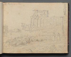 Album med utsikt over Roma og omgivelsene, landskapsstudier, side 07a: "Villa Barberini i Roma" av Franz Johann Heinrich Nadorp