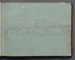 Album med utsikt over Roma og omegn, landskapsstudier, side 10a: Romersk landskap av Franz Johann Heinrich Nadorp