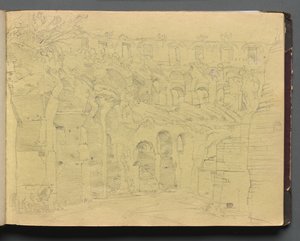 Album med utsikt over Roma og omegn, landskapsstudier, side 12a: Romerske ruiner. av Franz Johann Heinrich Nadorp