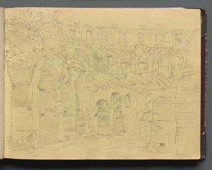 Album med utsikt over Roma og omegn, landskapsstudier, side 12a: Romerske ruiner av Franz Johann Heinrich Nadorp
