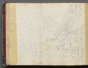 Album med utsikt over Roma og omegn, landskapsstudier, side 15b: Romersk arkitektonisk utsikt. av Franz Johann Heinrich Nadorp