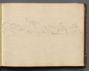 Album med utsikt over Roma og omegn, landskapsstudier, side 16a: Romersk utsikt av Franz Johann Heinrich Nadorp