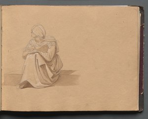 Album med utsikt over Roma og omgivelsene, landskapsstudier, side 19a: Sittende kvinnefigur.