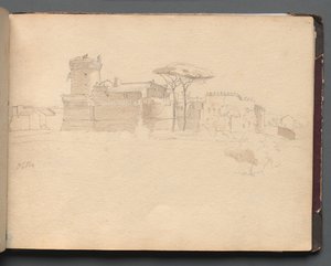 Album med utsikt over Roma og omgivelsene, landskapsstudier, side 28a: "Ostia"